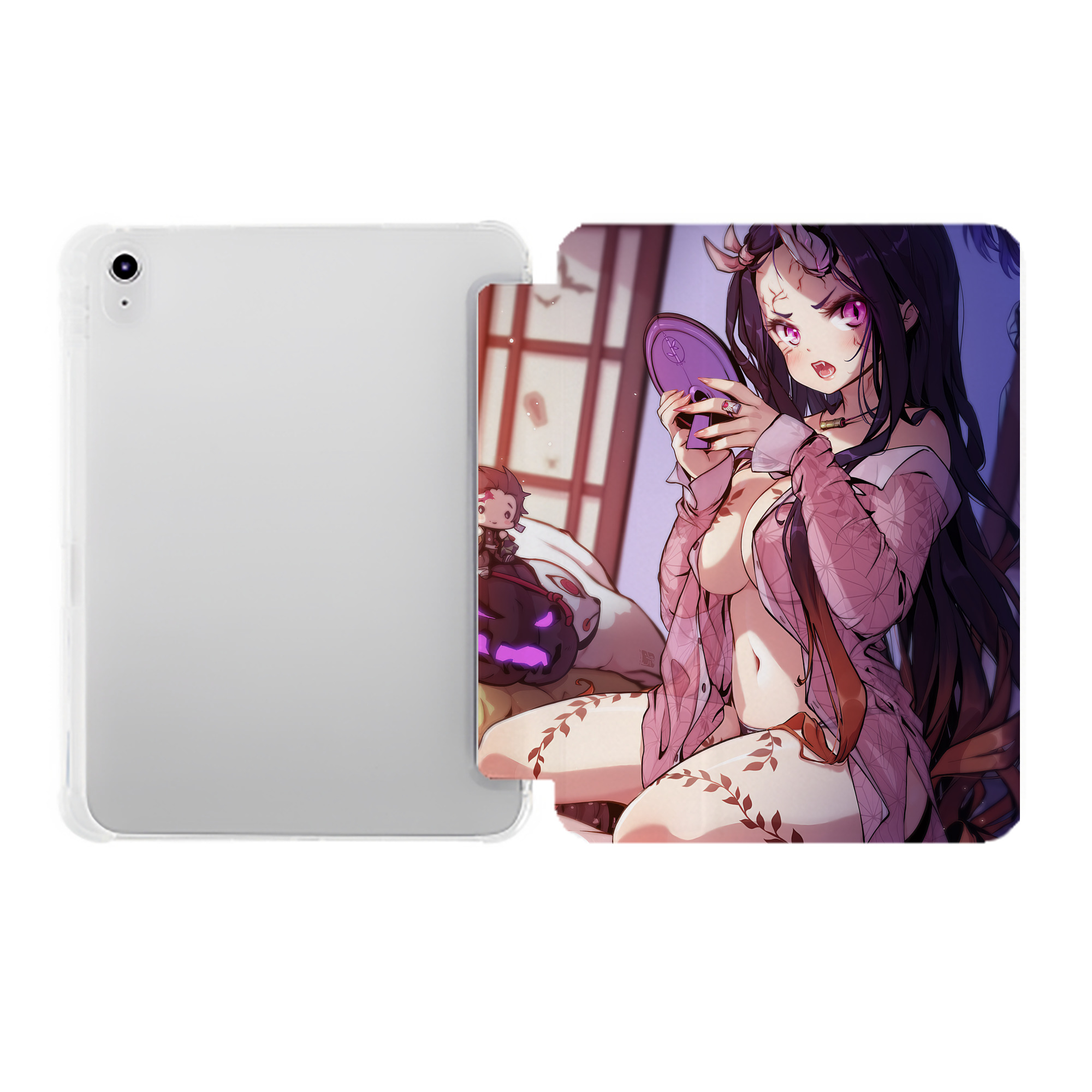 （画像用） 鬼滅の刃（きめつのやいば）竈門 禰󠄀豆子／かまど ねずこ Kamado Nezuko IPad ケース ペン収納付き 三つ折りスタンド PUレザー×シリコン 対応機種9.5/10.5/10.9インチ
